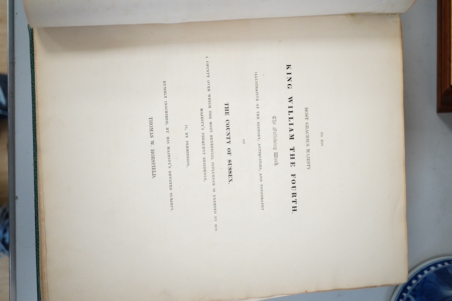 Horsfield, Thomas Walker - The History, Antiquities, and Topography of the County of Sussex. 2 vols. 56 plates and portraits. 2 folded and partly coloured maps and num. text engravings; sometime rebound green morocco wit